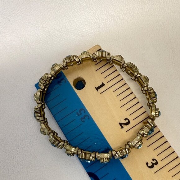 Blue Rhinestone‎ Stretch Bracelet Silver-Tone Retro Vintage Look Classic - Picture 6 of 7
